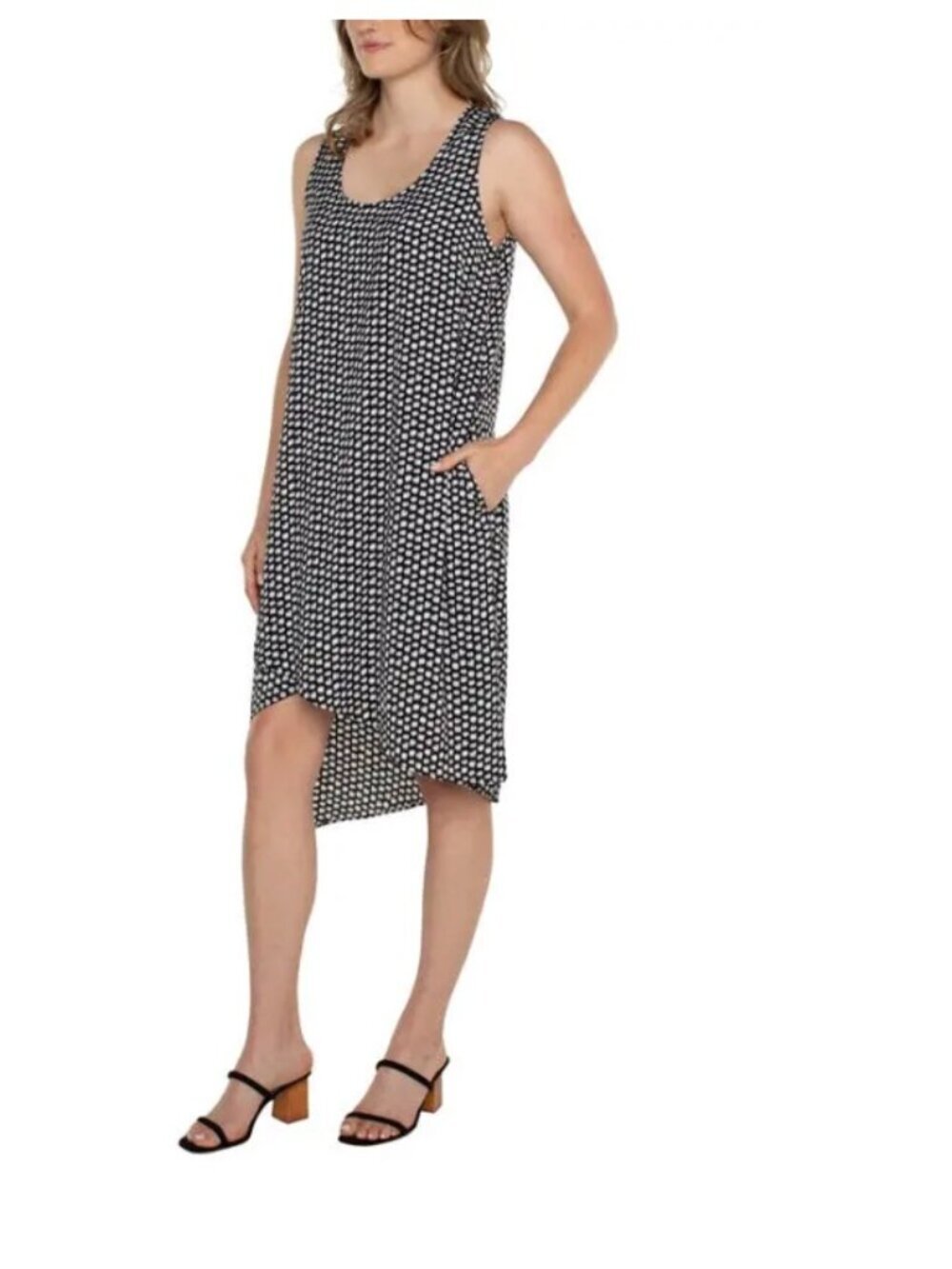 Liverpool Black White Geometric Dot Sleeveless Dress High Low M Wedding Guest - Picture 3 of 12